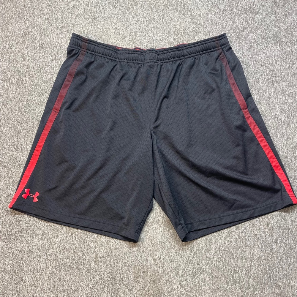 Under Armour Mens Basketball Shorts Black Red Stripe Mesh Athletic Gym XXL